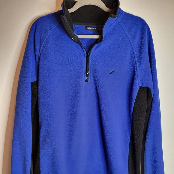 Nautica Mens Fleece Pullover. Size L, partial zip in the front, Royal Blue/Black - Picture 1 of 7